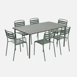 6-seater metal garden table with 2 armchairs and 4 chairs
