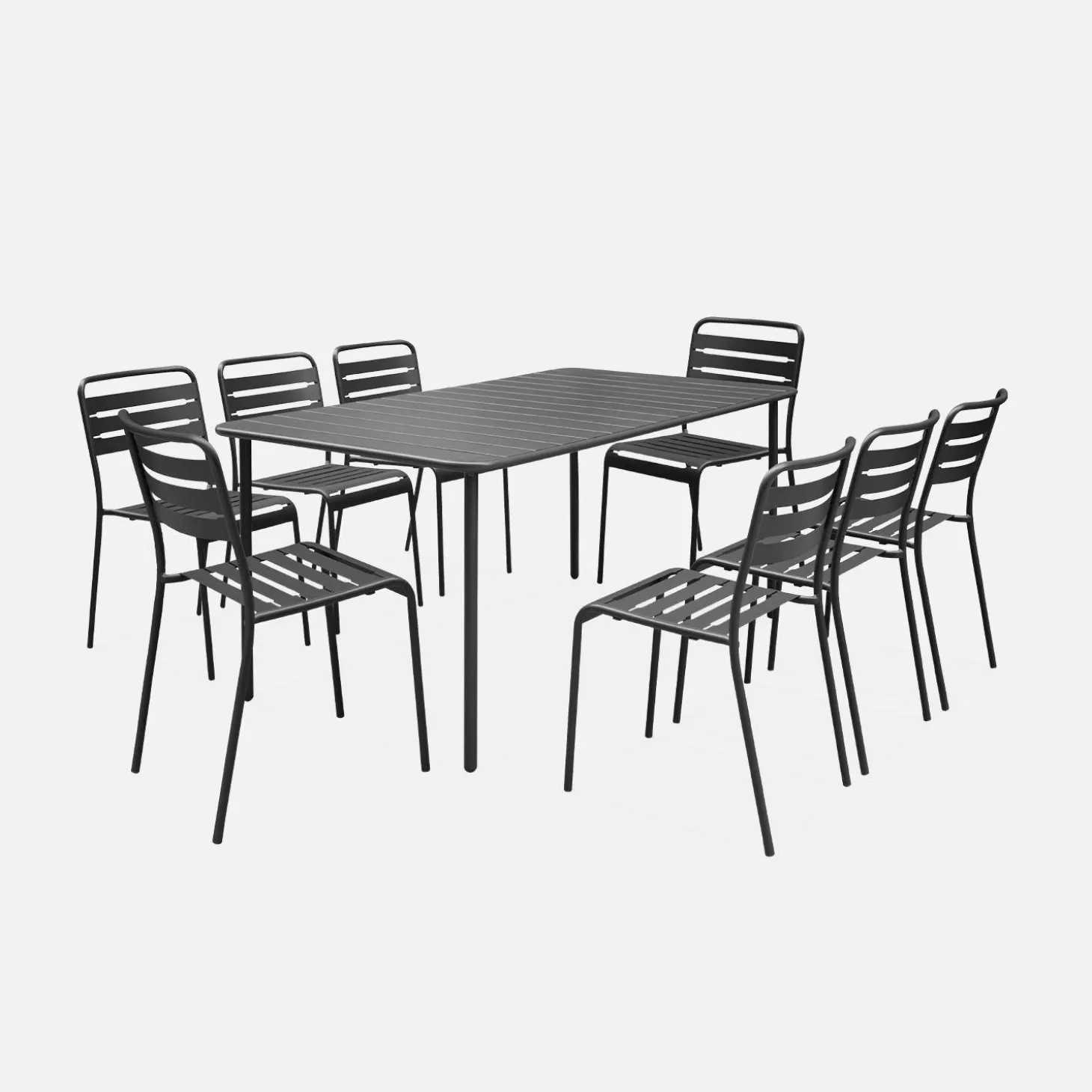 8-seater metal garden table with 8 chairs