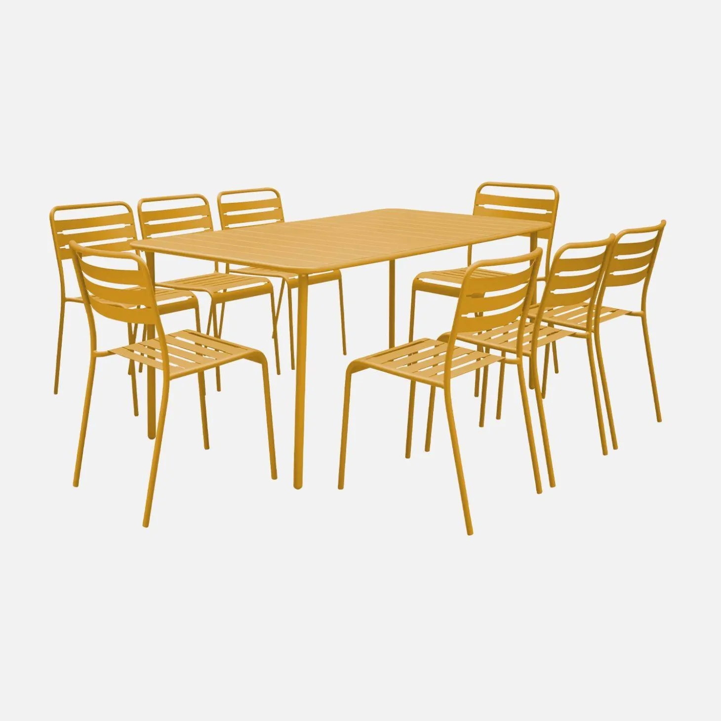 8-seater metal garden table with 8 chairs