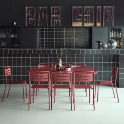8-seater metal garden table with 8 chairs
