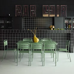 8-seater metal garden table with 8 chairs