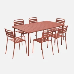 6-seater metal garden table with 2 armchairs and 4 chairs