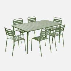 6-seater metal garden table with 2 armchairs and 4 chairs