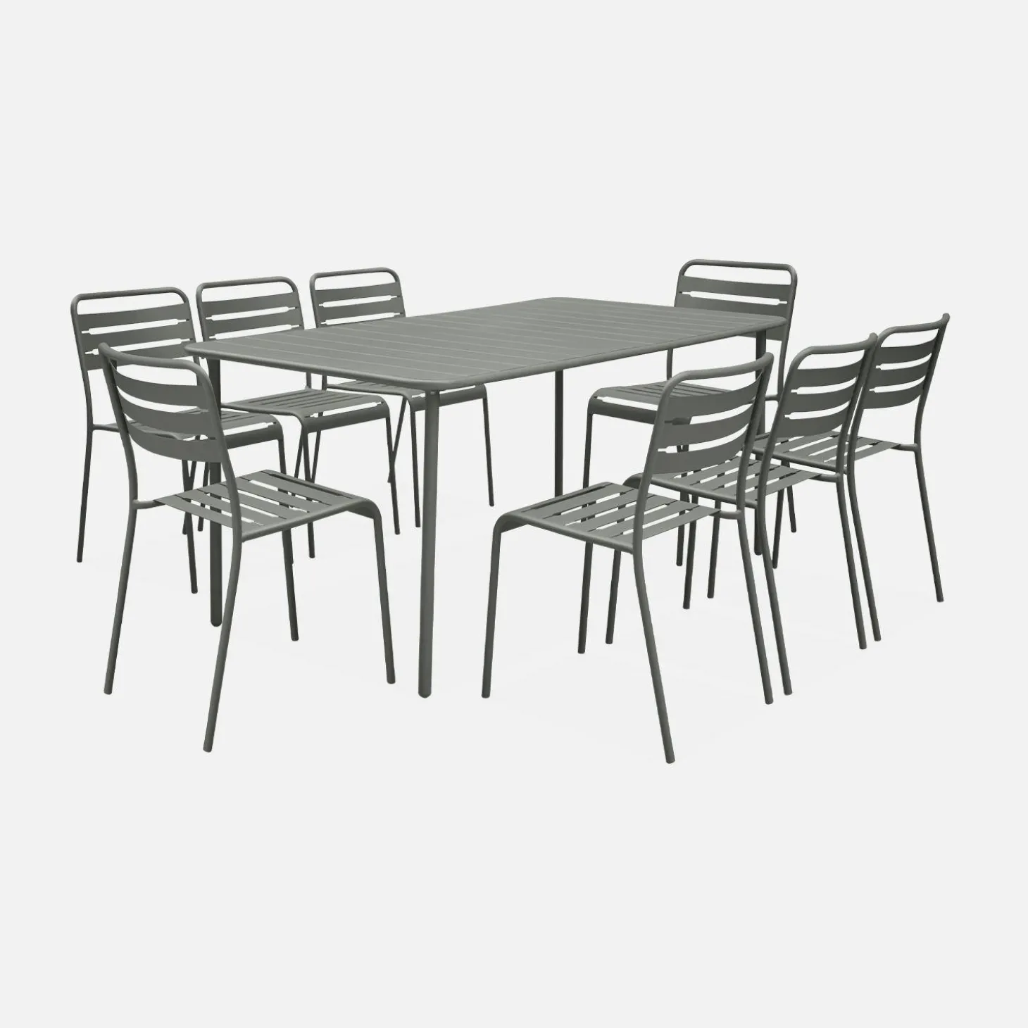8-seater metal garden table with 8 chairs