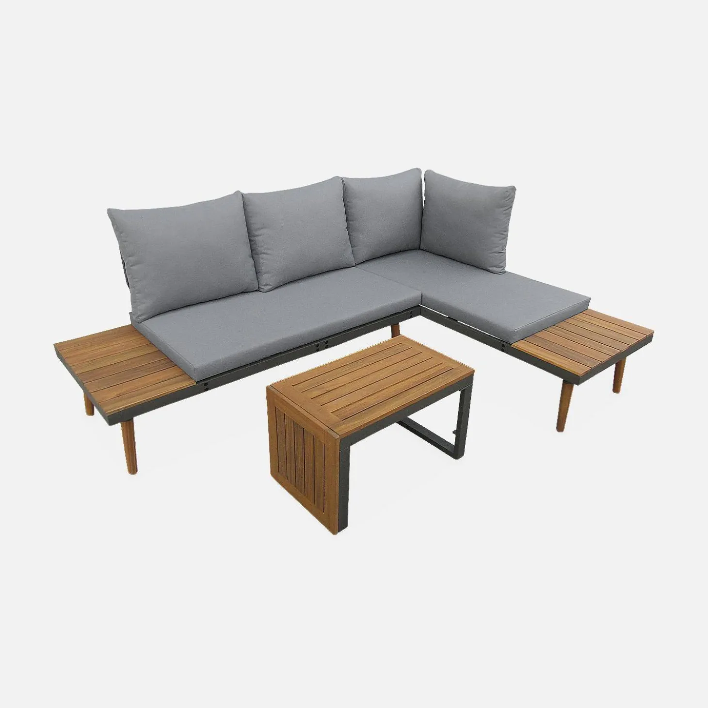 4-seater modular aluminium and acacia garden lounge set