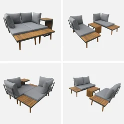 4-seater modular aluminium and acacia garden lounge set