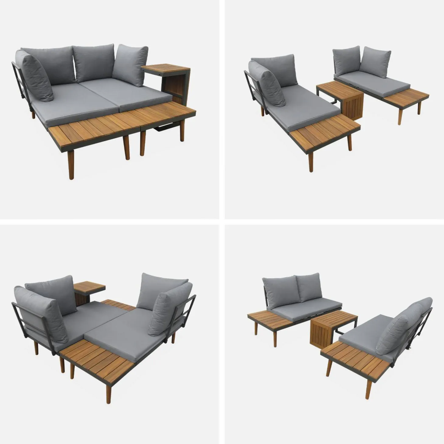 4-seater modular aluminium and acacia garden lounge set