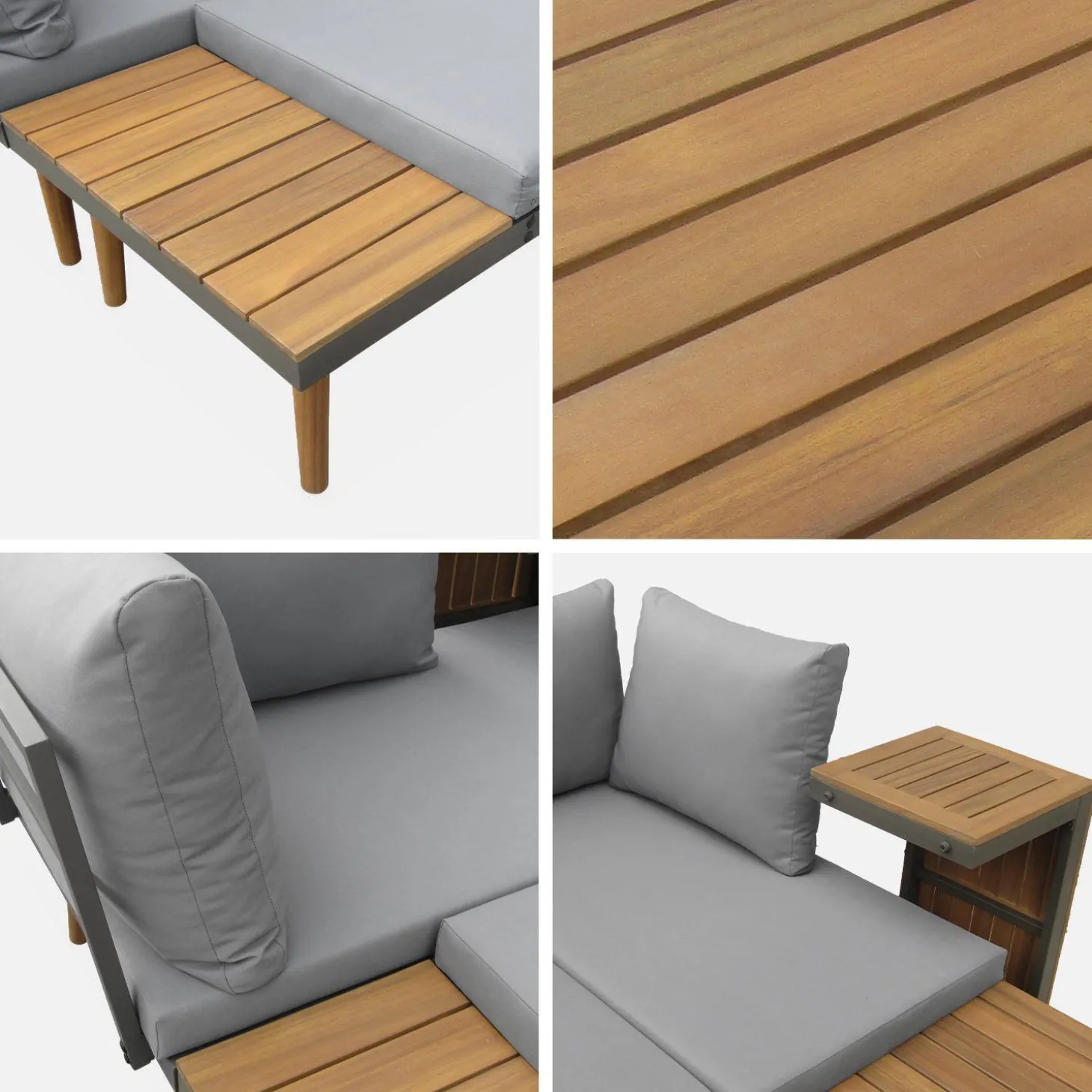 4-seater modular aluminium and acacia garden lounge set