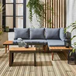 4-seater modular aluminium and acacia garden lounge set
