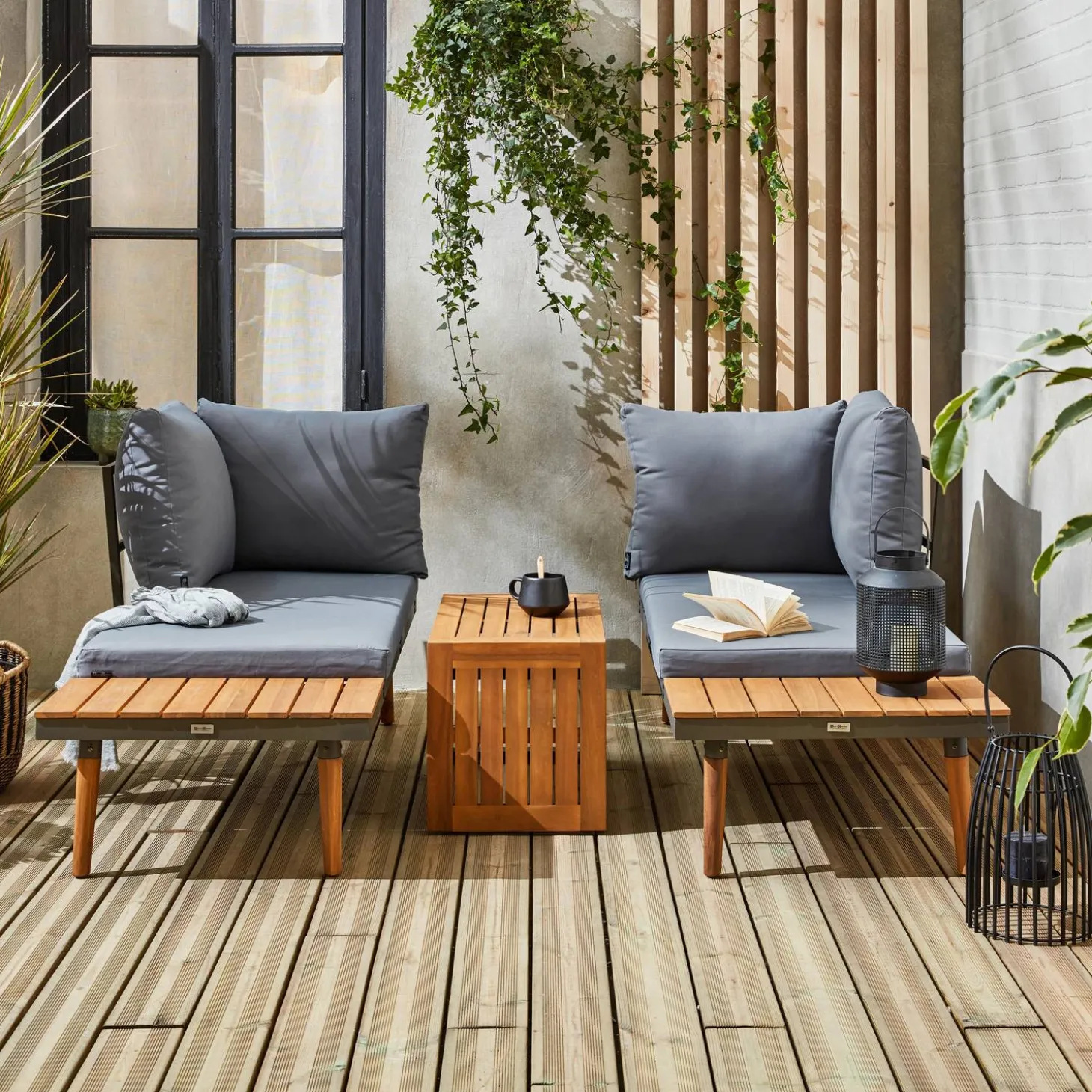 4-seater modular aluminium and acacia garden lounge set