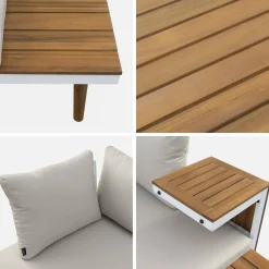 4-seater modular aluminium and acacia garden lounge set