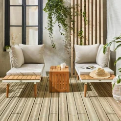 4-seater modular aluminium and acacia garden lounge set