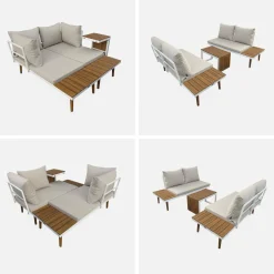 4-seater modular aluminium and acacia garden lounge set