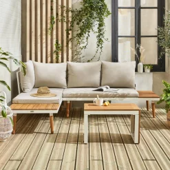 4-seater modular aluminium and acacia garden lounge set