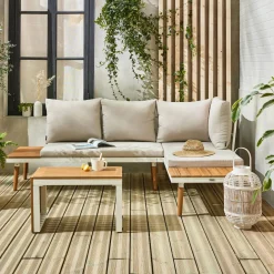 4-seater modular aluminium and acacia garden lounge set
