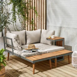 4-seater modular aluminium and acacia garden lounge set