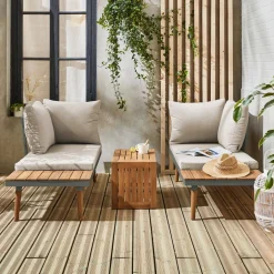 4-seater modular aluminium and acacia garden lounge set