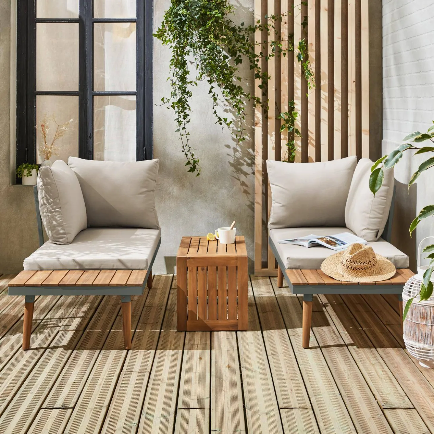 4-seater modular aluminium and acacia garden lounge set