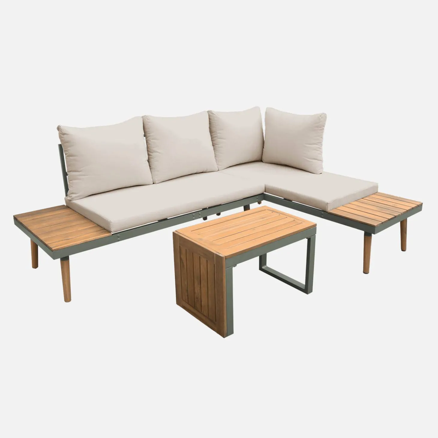 4-seater modular aluminium and acacia garden lounge set
