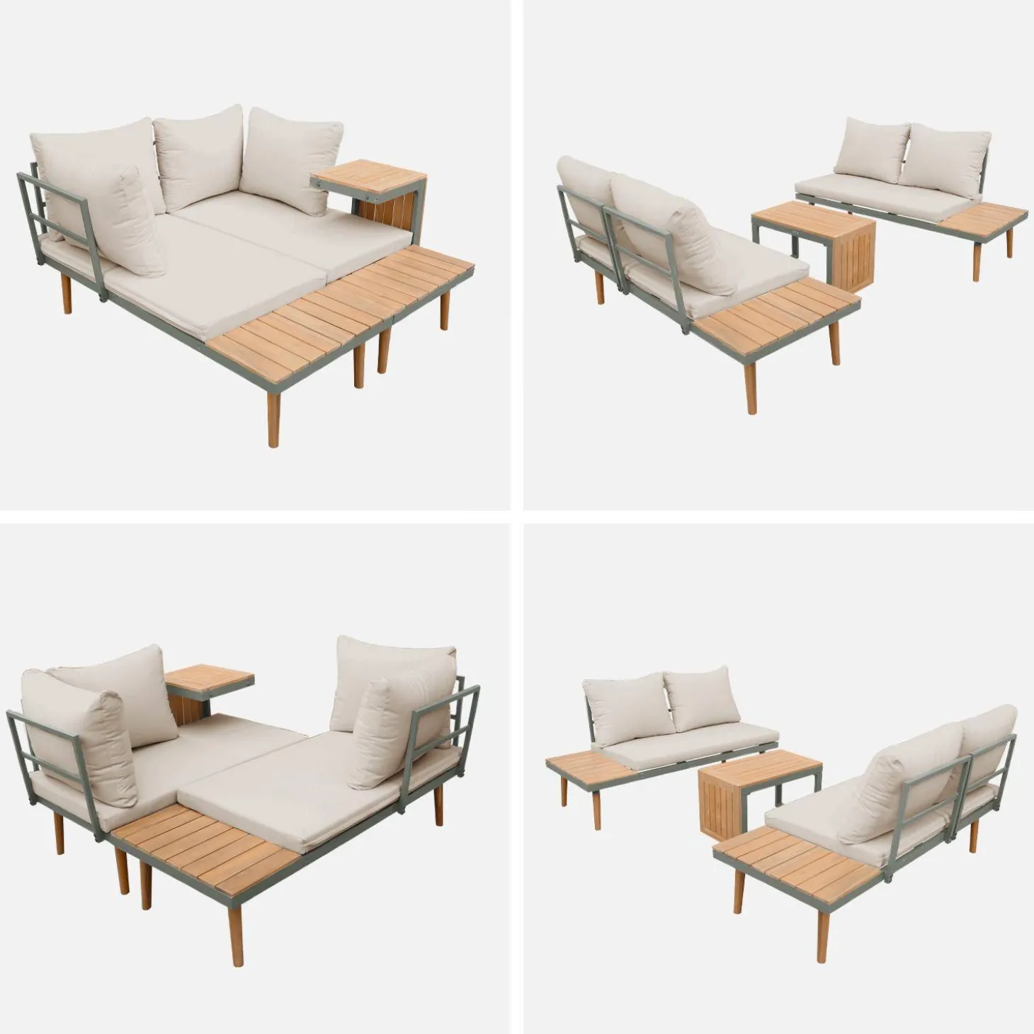 4-seater modular aluminium and acacia garden lounge set