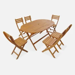 6-seater oval wooden folding garden table