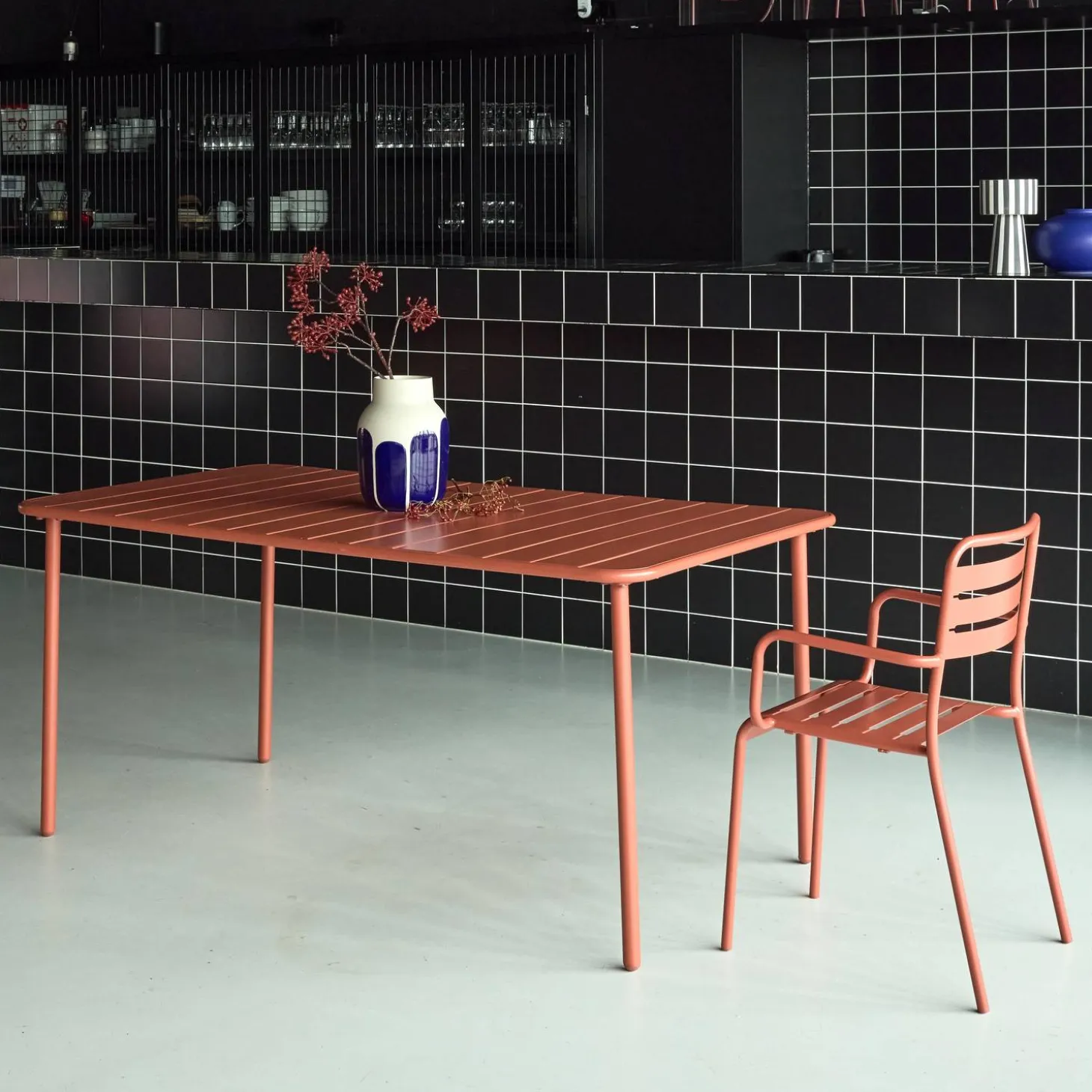 6-8 seater rectangular steel garden table