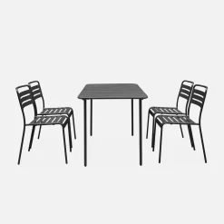 4-seater rectangular steel garden table with 4 chairs