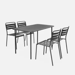 4-seater rectangular steel garden table with 4 chairs