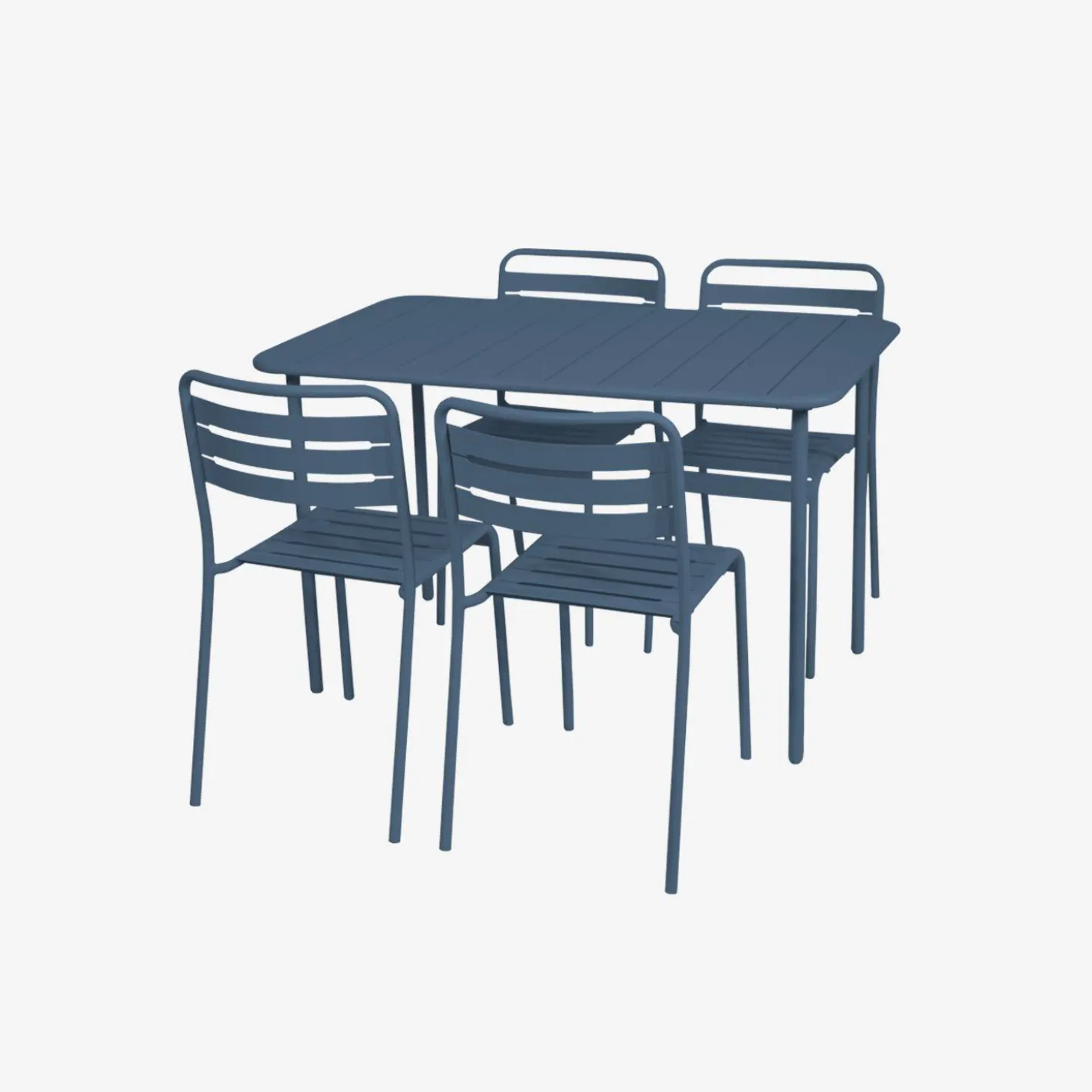 4-seater rectangular steel garden table set with 4 chairs