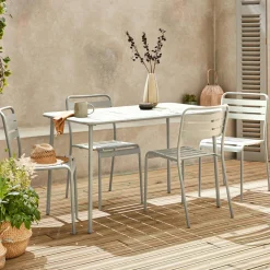 4-seater rectangular steel garden table set with 4 chairs