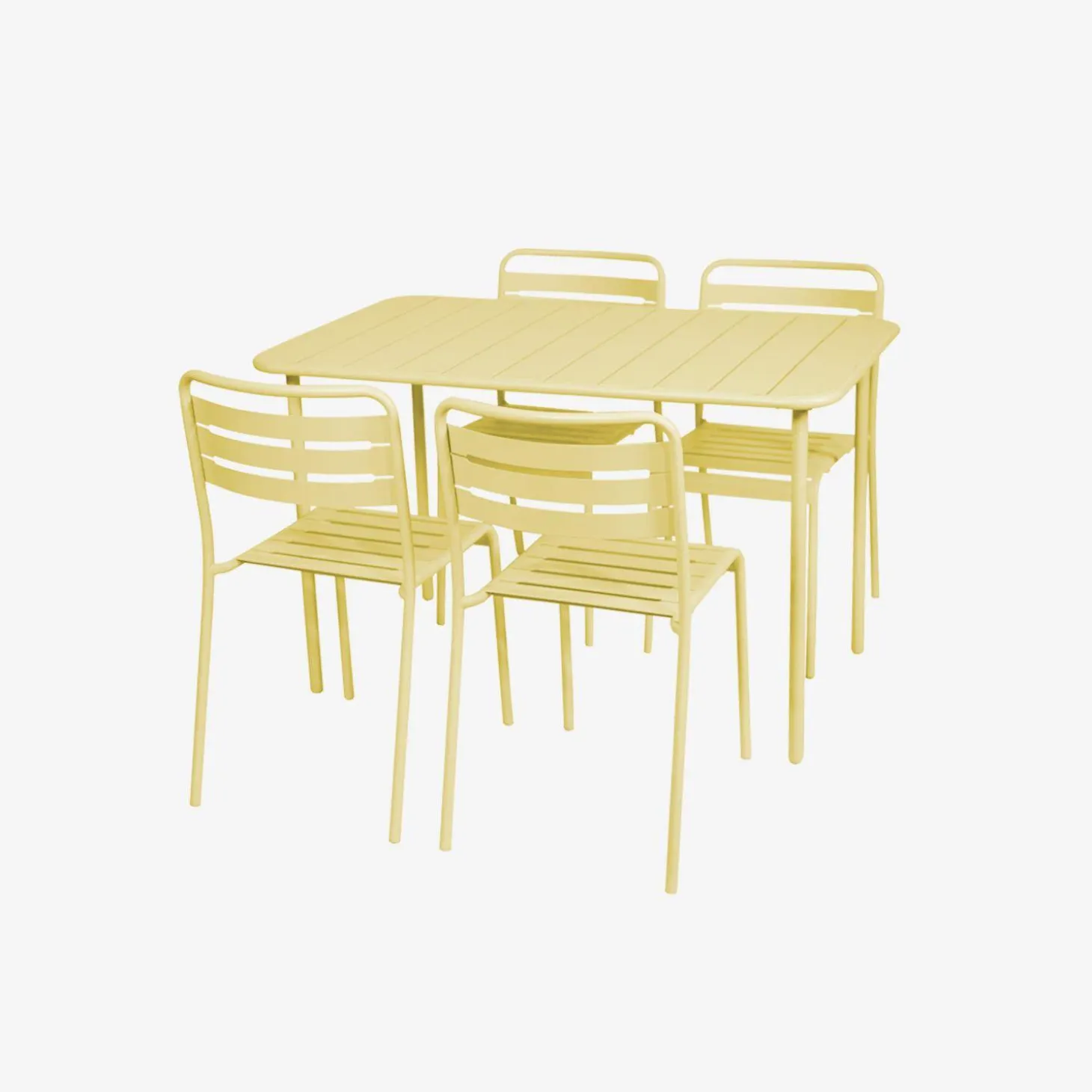 4-seater rectangular steel garden table set with 4 chairs
