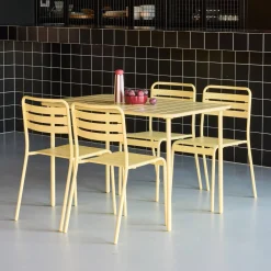 4-seater rectangular steel garden table set with 4 chairs