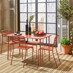 4-seater rectangular steel garden table set with 4 chairs