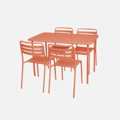 4-seater rectangular steel garden table set with 4 chairs