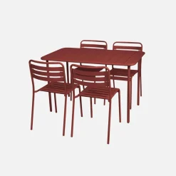 4-seater rectangular steel garden table set with 4 chairs