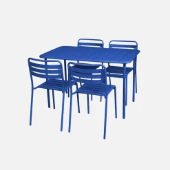 4-seater rectangular steel garden table set with 4 chairs
