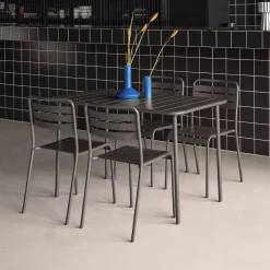 4-seater rectangular steel garden table set with 4 chairs