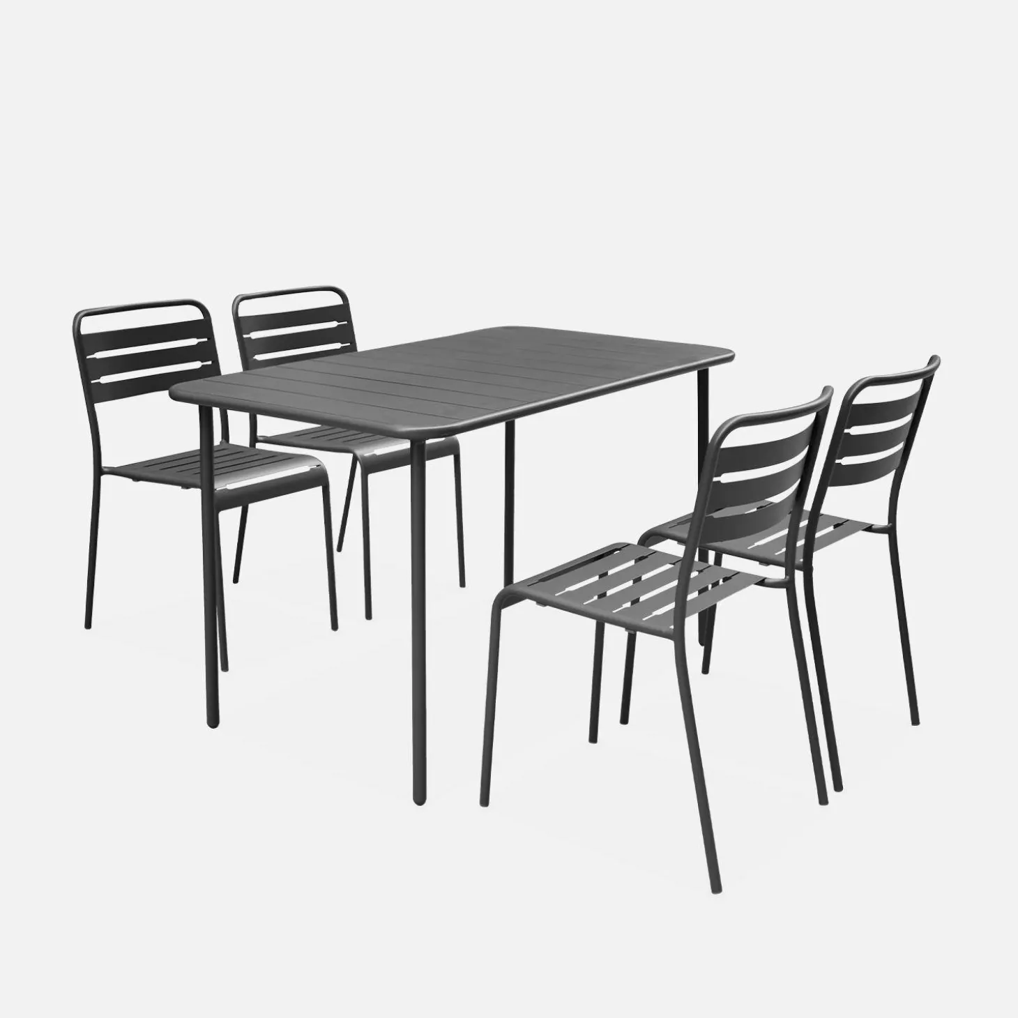4-seater rectangular steel garden table set with 4 chairs
