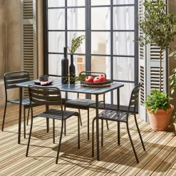 4-seater rectangular steel garden table set with 4 chairs