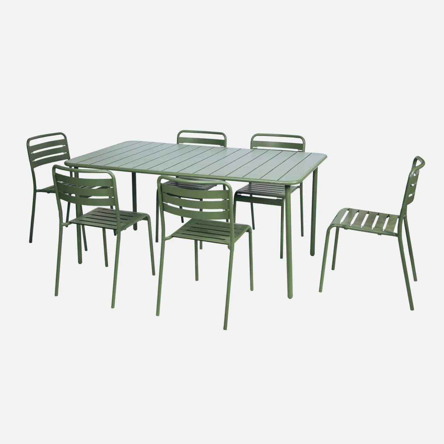6-8 seater rectangular steel garden table set with 6 chairs