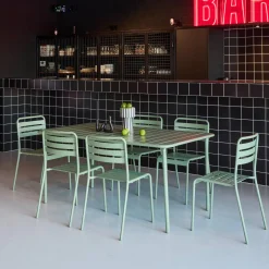 6-8 seater rectangular steel garden table set with 6 chairs