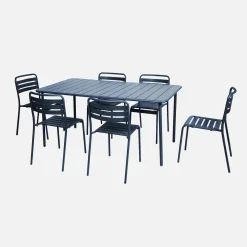 6-8 seater rectangular steel garden table set with 6 chairs
