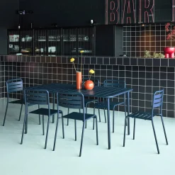 6-8 seater rectangular steel garden table set with 6 chairs