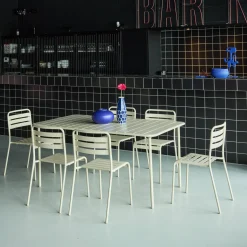 6-8 seater rectangular steel garden table set with 6 chairs
