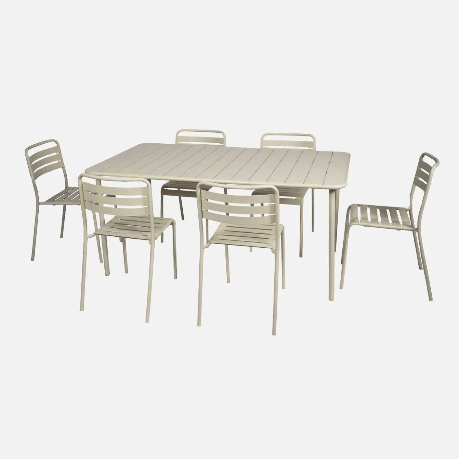 6-8 seater rectangular steel garden table set with 6 chairs