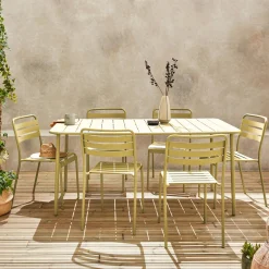 6-8 seater rectangular steel garden table set with 6 chairs
