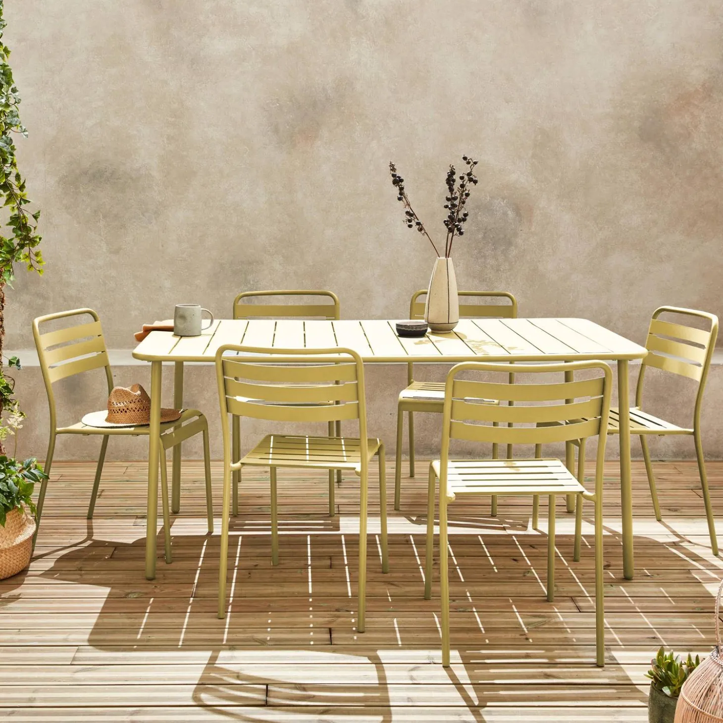 6-8 seater rectangular steel garden table set with 6 chairs
