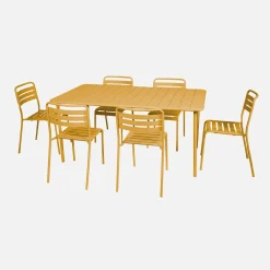 6-8 seater rectangular steel garden table set with 6 chairs
