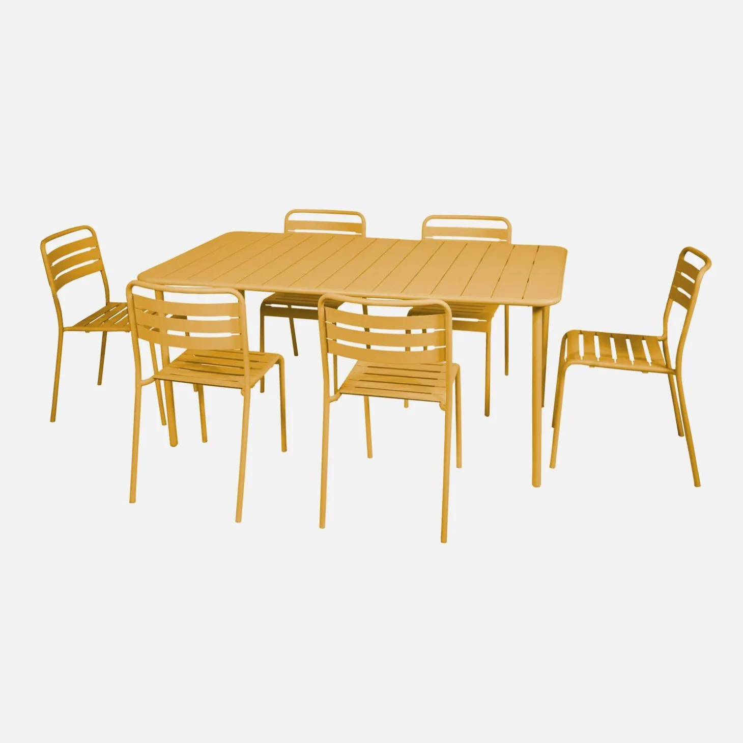 6-8 seater rectangular steel garden table set with 6 chairs