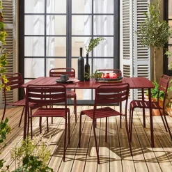 6-8 seater rectangular steel garden table set with 6 chairs